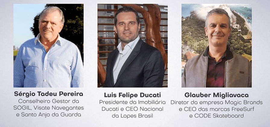 Sérgio Pereira, Luis Felipe Ducati e Glauber Migliavaca no Almoçando com a Acigra