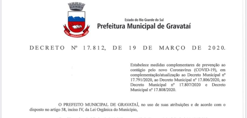 Novo decreto determina o fechamento de centros religiosos, academias e shopping em Gravataí