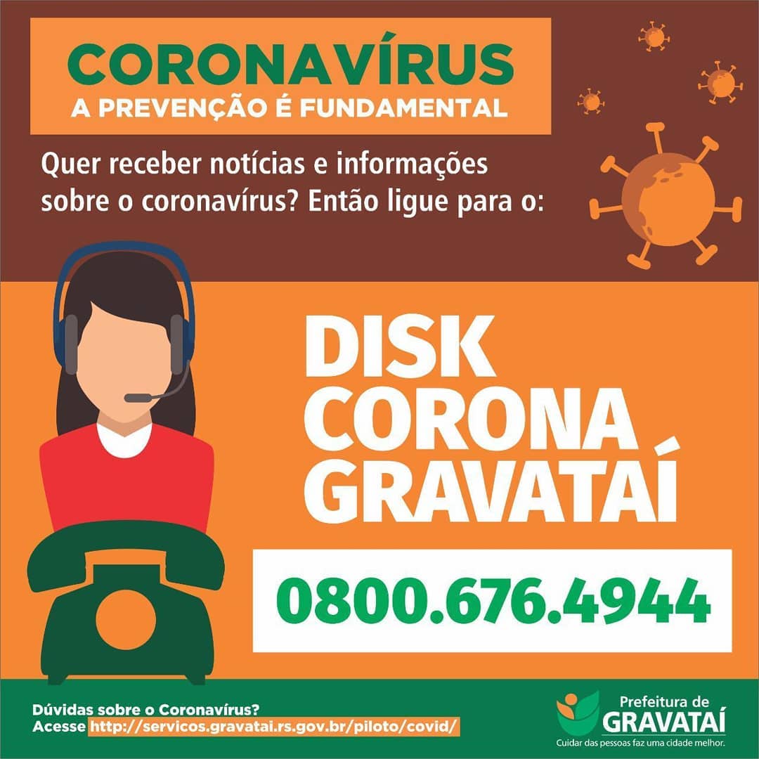 Disk Corona Gravataí; Prefeitura lança 0800 para tirar dúvidas da população sobre o coronavírus