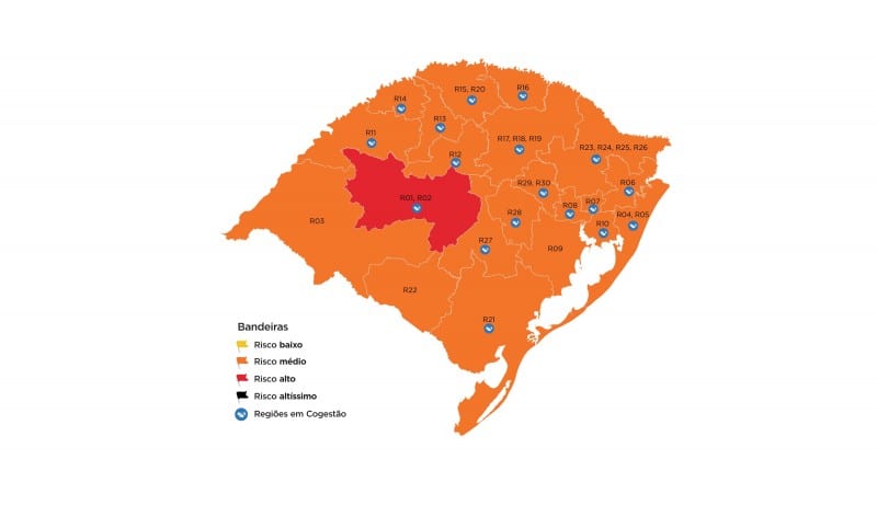 Gravataí, Cachoeirinha e Glorinha seguirão em bandeira laranja em novo mapa do distanciamento no RS